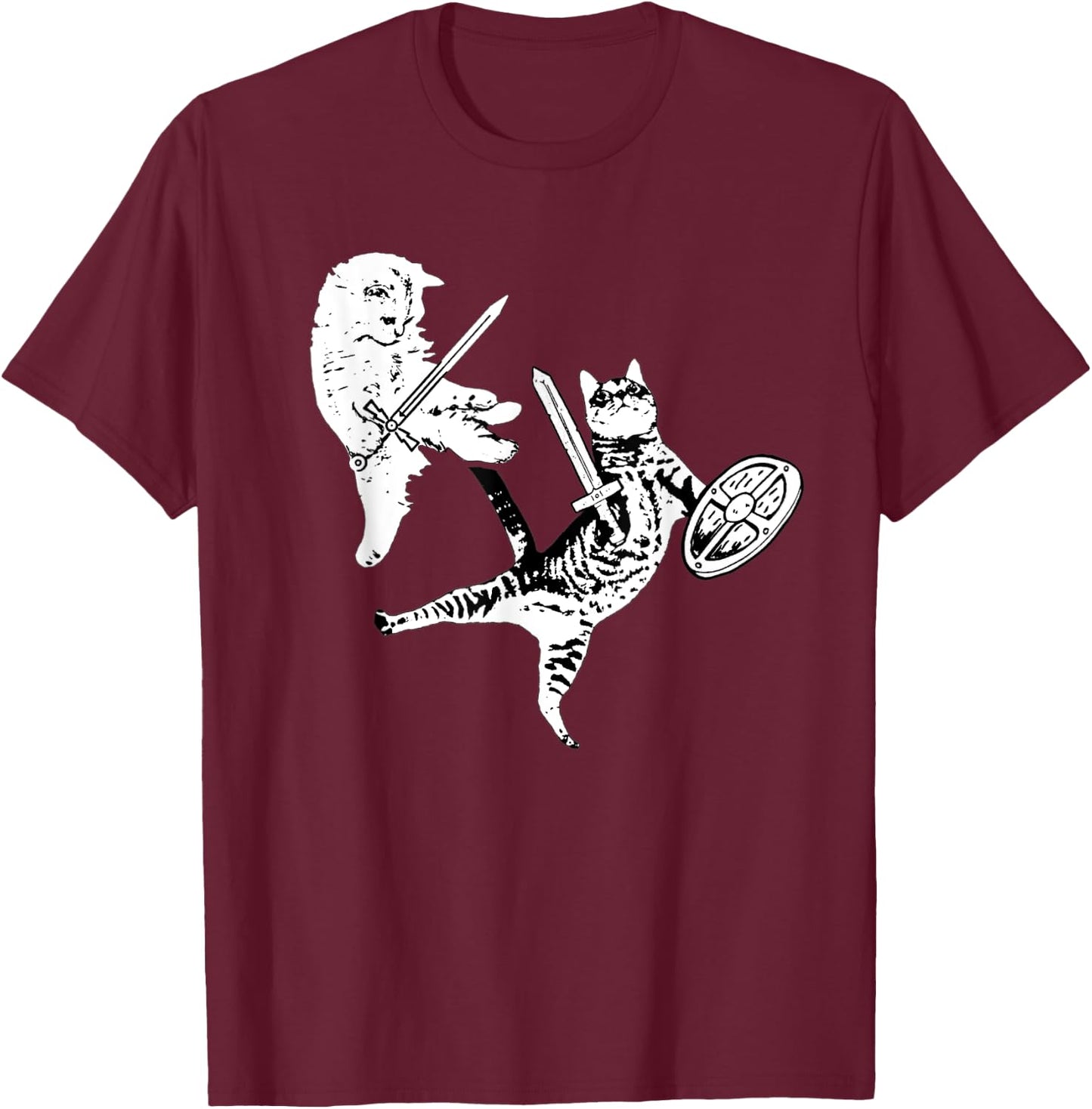 Kitty Cat Sword Fight Shield Funny Warrior Cat Pet Lovers Women T-Shirt - T-Shirt | Maroon