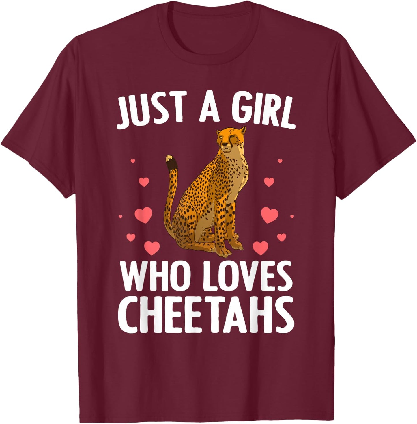 Cute Cheetah Design Girls Cat Animal Cheetah Lover T-Shirt - T-Shirt | Maroon