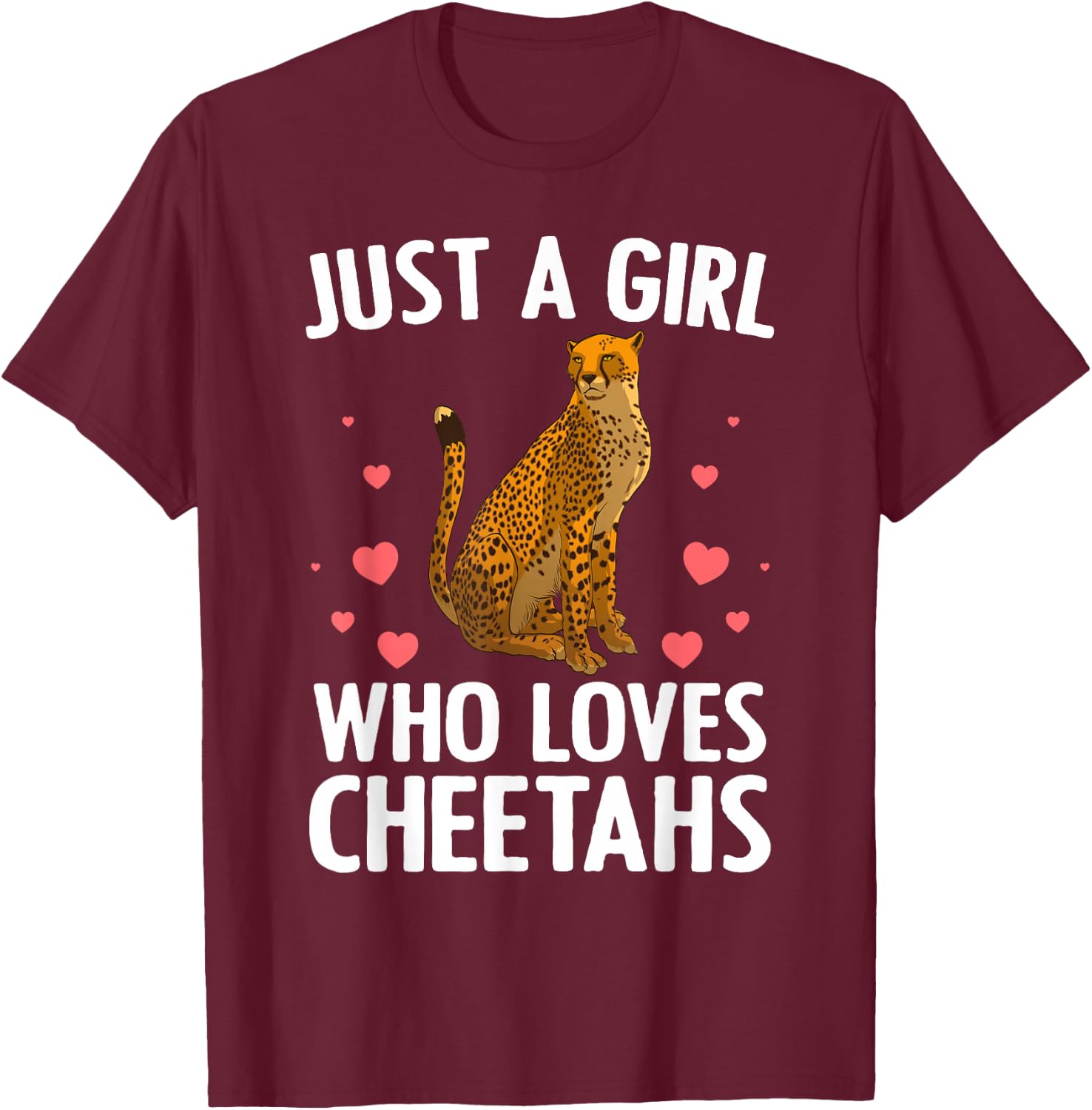 Cute Cheetah Design Girls Cat Animal Cheetah Lover T-Shirt - T-Shirt | Maroon