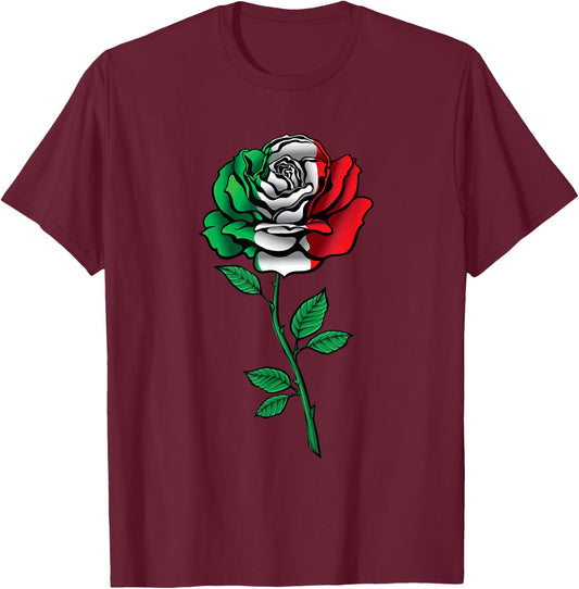 Cool rose flower italian flag rose lovers T-Shirt - T-Shirt | Maroon