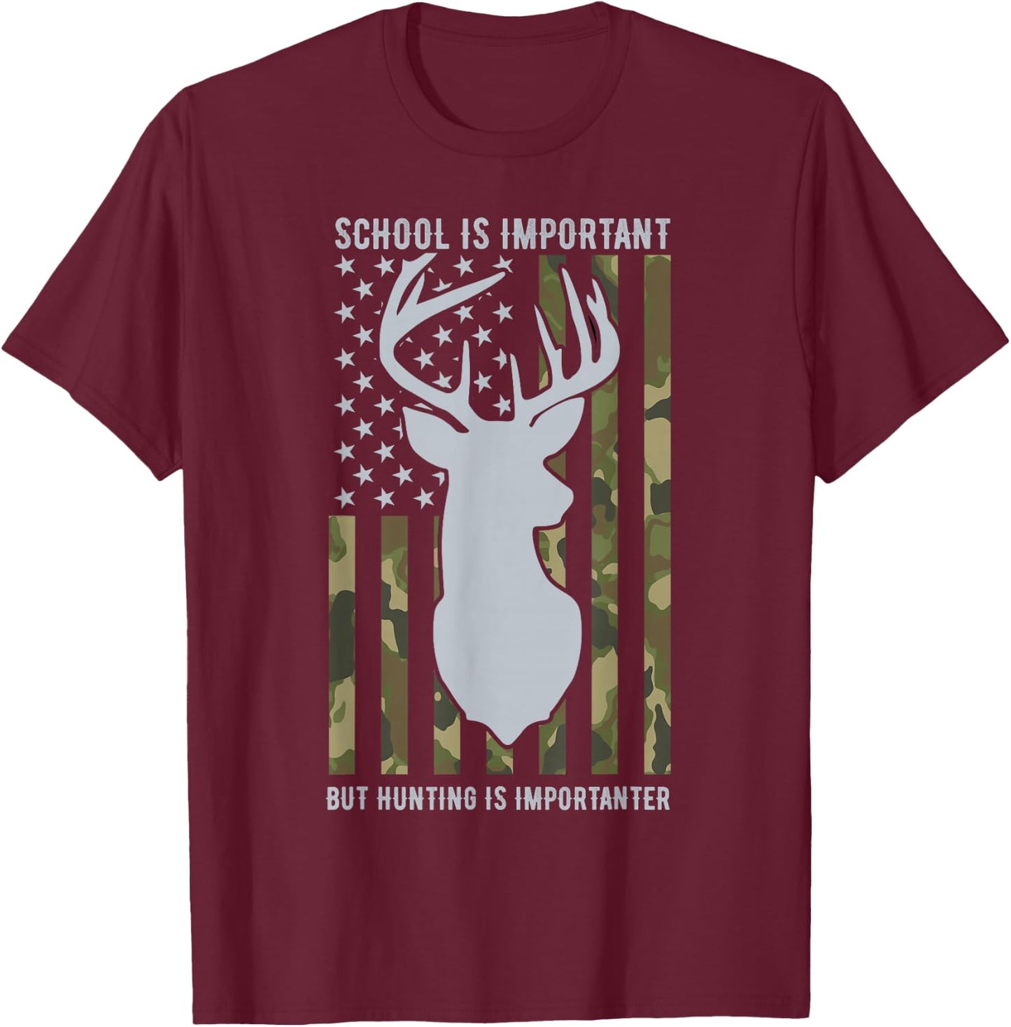 School Is Important But Hunting Is Importanter Deer Boys T-Shirt - T-Shirt | Maroon
