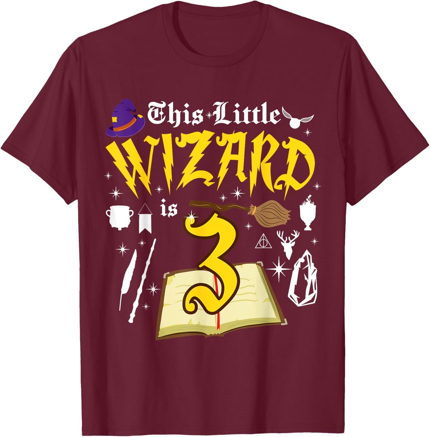 3rd Birthday Wizard Magic 3 Year Old Funny B-Day Matching T-Shirt - T-Shirt | Maroon
