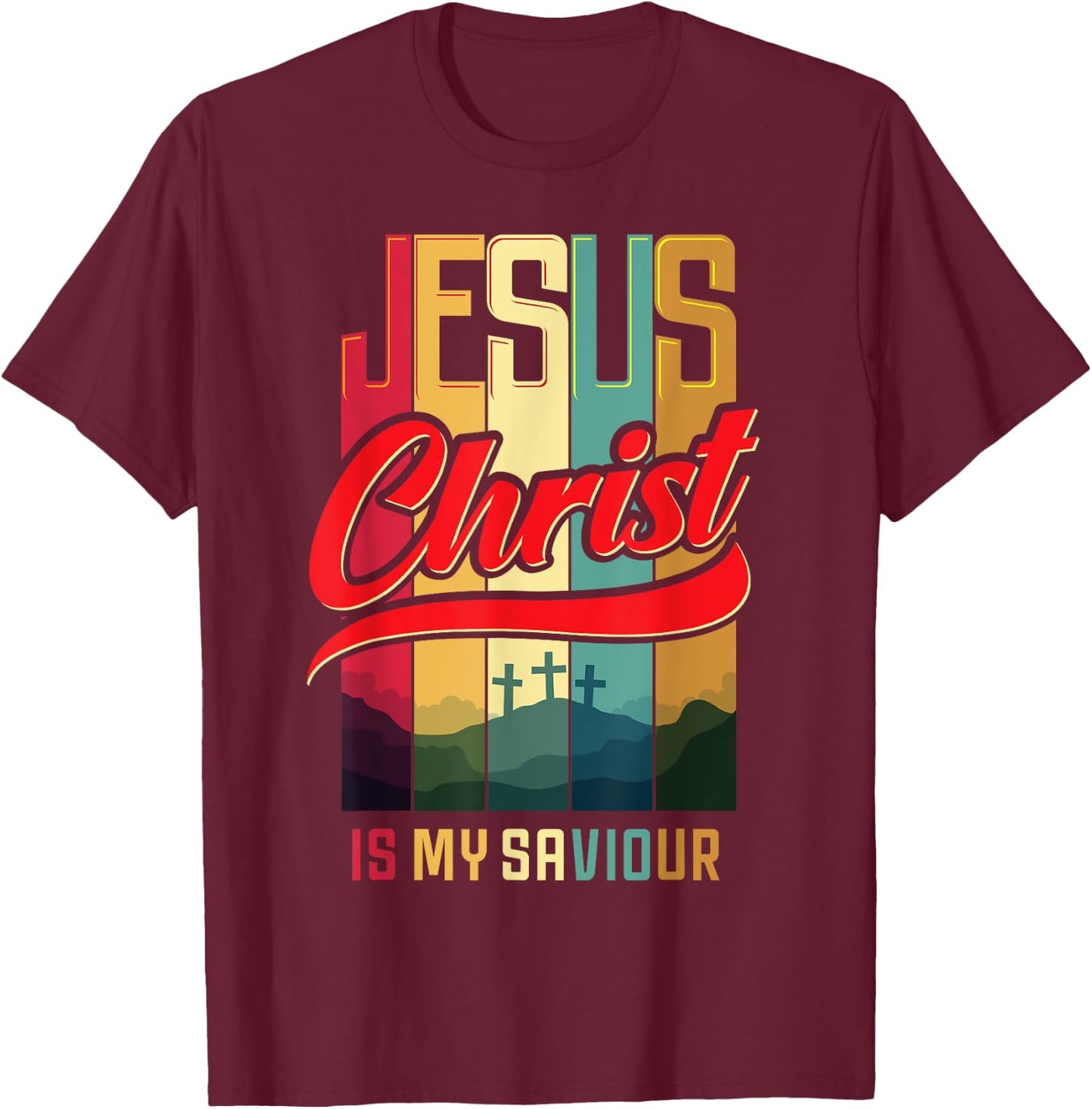 WORTHY WEAR Christian Design Jesus Christ Is My Saviour and King - Black - Small - -Adults - Short Sleeve - Classic Fit - Cotton, Polyester T-Shirt - T-Shirt | Maroon