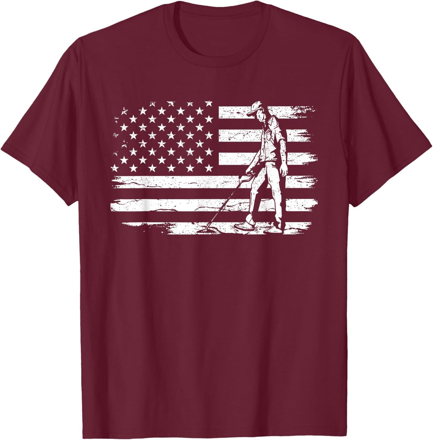 Patriotic Metal Detecting USA Flag Treasure Hunt Detectorist T-Shirt - T-Shirt | Maroon