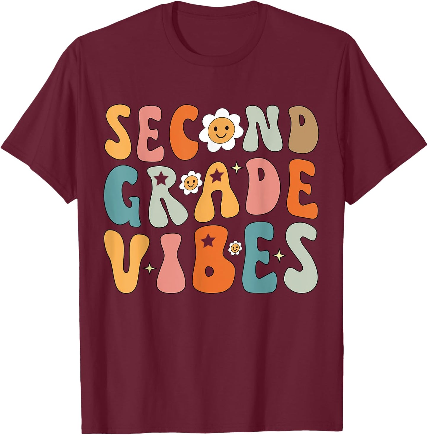 Second Grade Vibes, 2nd Grade Team Retro 1st Day of School T-Shirt - T-Shirt | Maroon