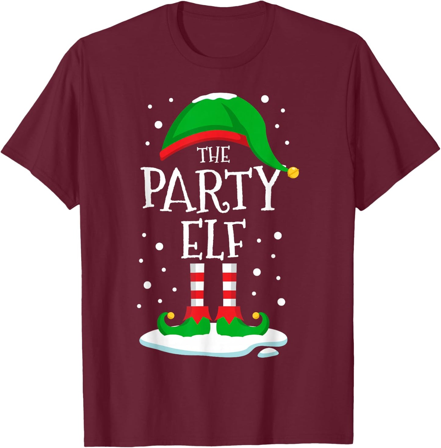 The Party Elf Christmas Family Matching Xmas Group Funny T-Shirt - T-Shirt | Maroon