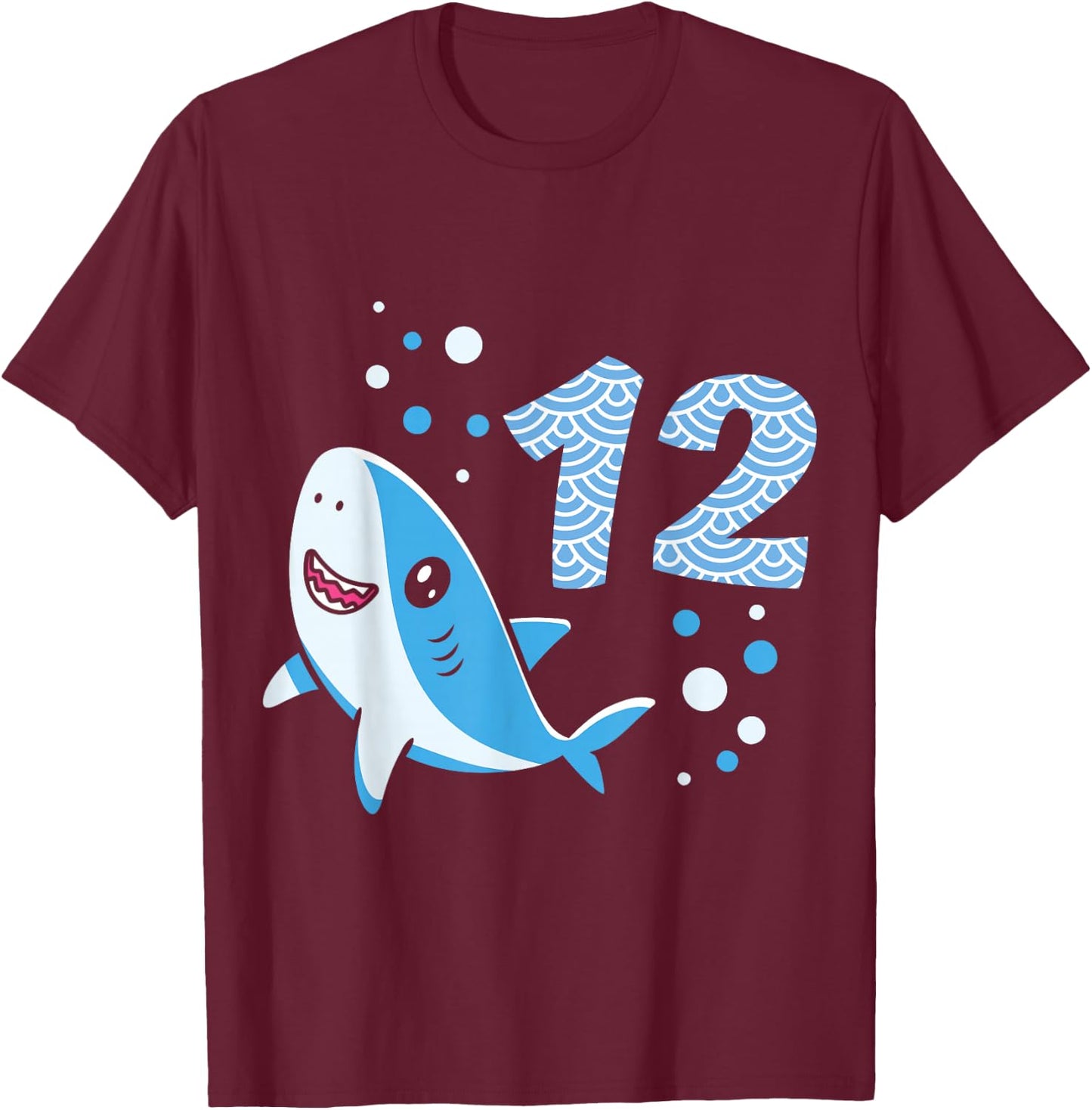 12th Birthday Boys Shark 12 years Old Ocean Shark B-day T-Shirt - T-Shirt | Maroon