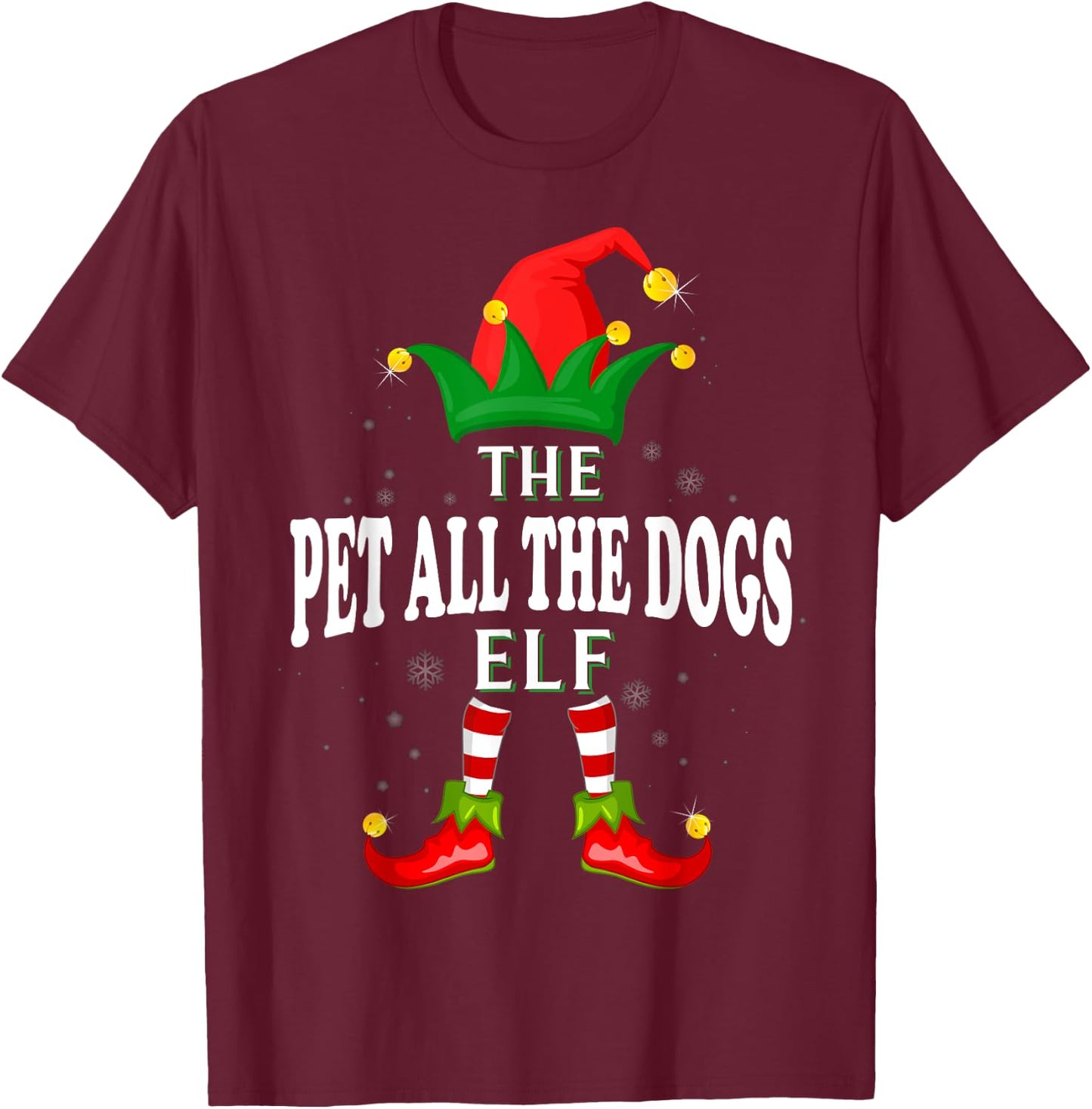 Xmas Pet All The Dogs Elf Family Matching Christmas Pajama T-Shirt - T-Shirt | Maroon