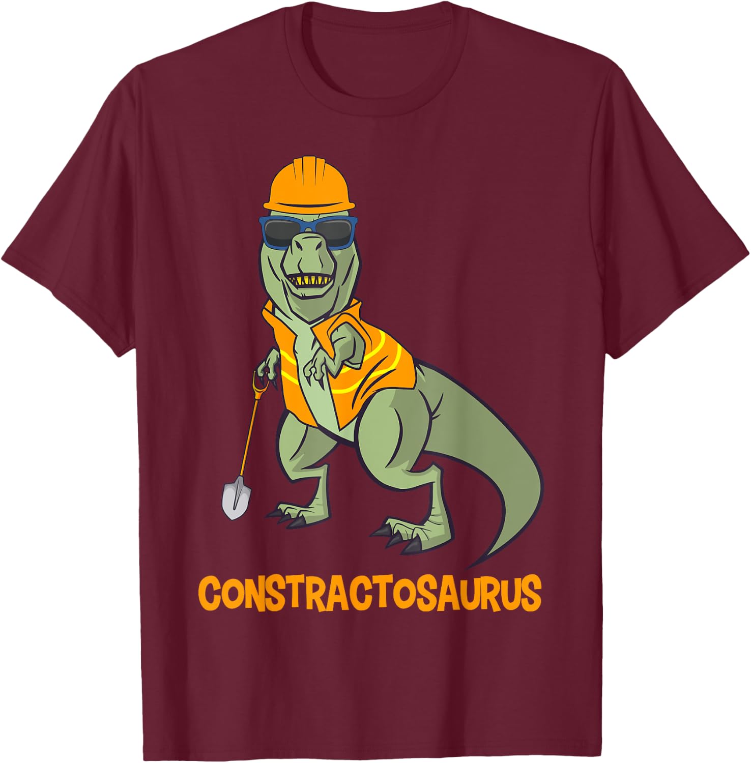 Constractosaurus Funny Construction Worker Dinosaur T-Rex T-Shirt - T-Shirt | Maroon