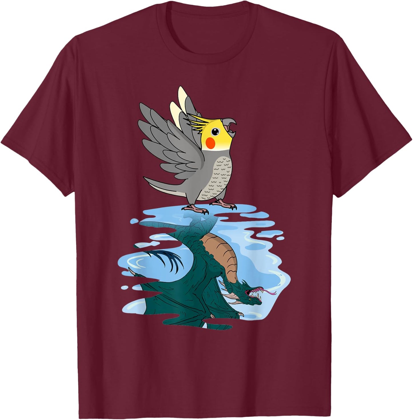 Parrot & Dragon Reflection I Cockatiel T-Shirt - T-Shirt | Maroon