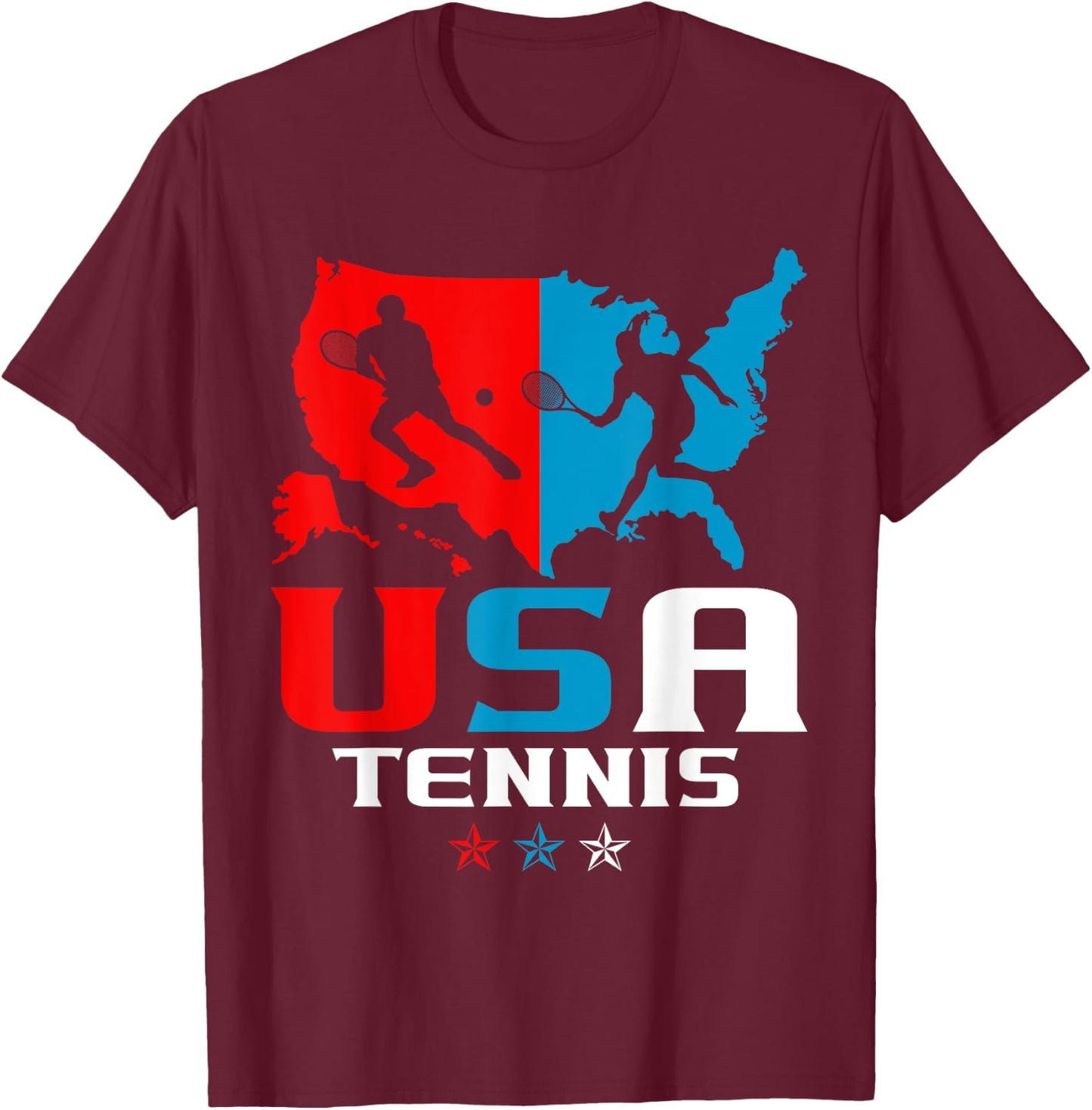 USA Tennis Independence Day American Flag Racket Sports T-Shirt - T-Shirt | Maroon