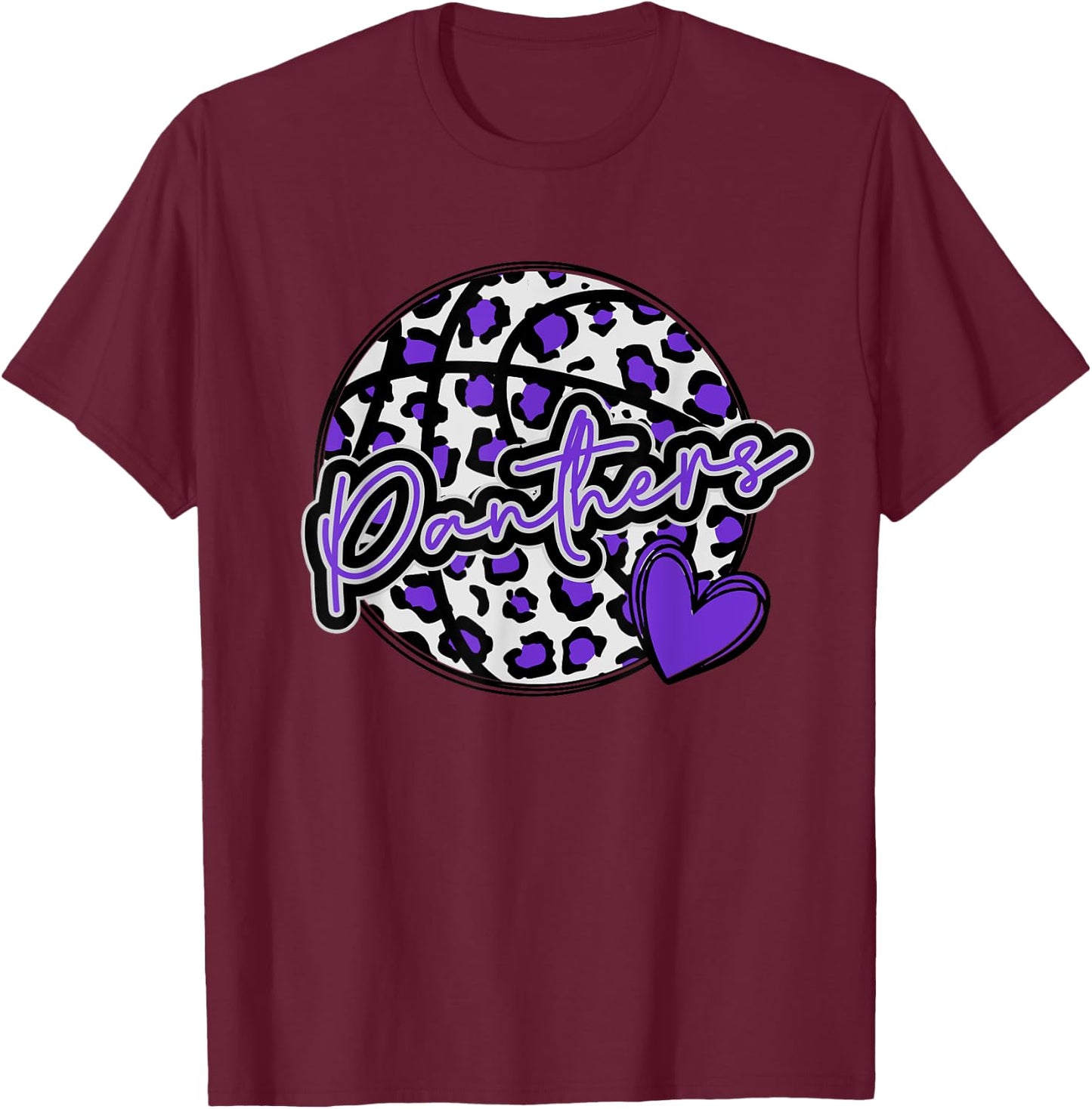 Leopard Cheetah Basketball PANTHERS Purple Spirit Game T-Shirt - T-Shirt | Maroon