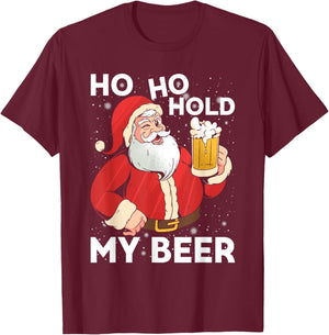 Ho Ho Hold My Beer Christmas Xmas Santa Costume T-Shirt - T-Shirt | Maroon