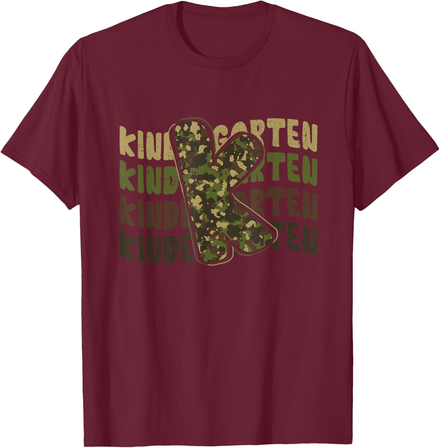 Kindergarten Camo Camouflage Boy Teacher Back To School T-Shirt - T-Shirt | Maroon