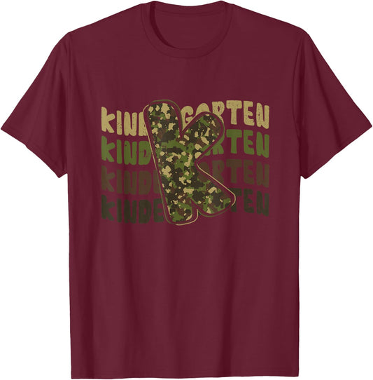 Kindergarten Camo Camouflage Boy Teacher Back To School T-Shirt - T-Shirt | Maroon