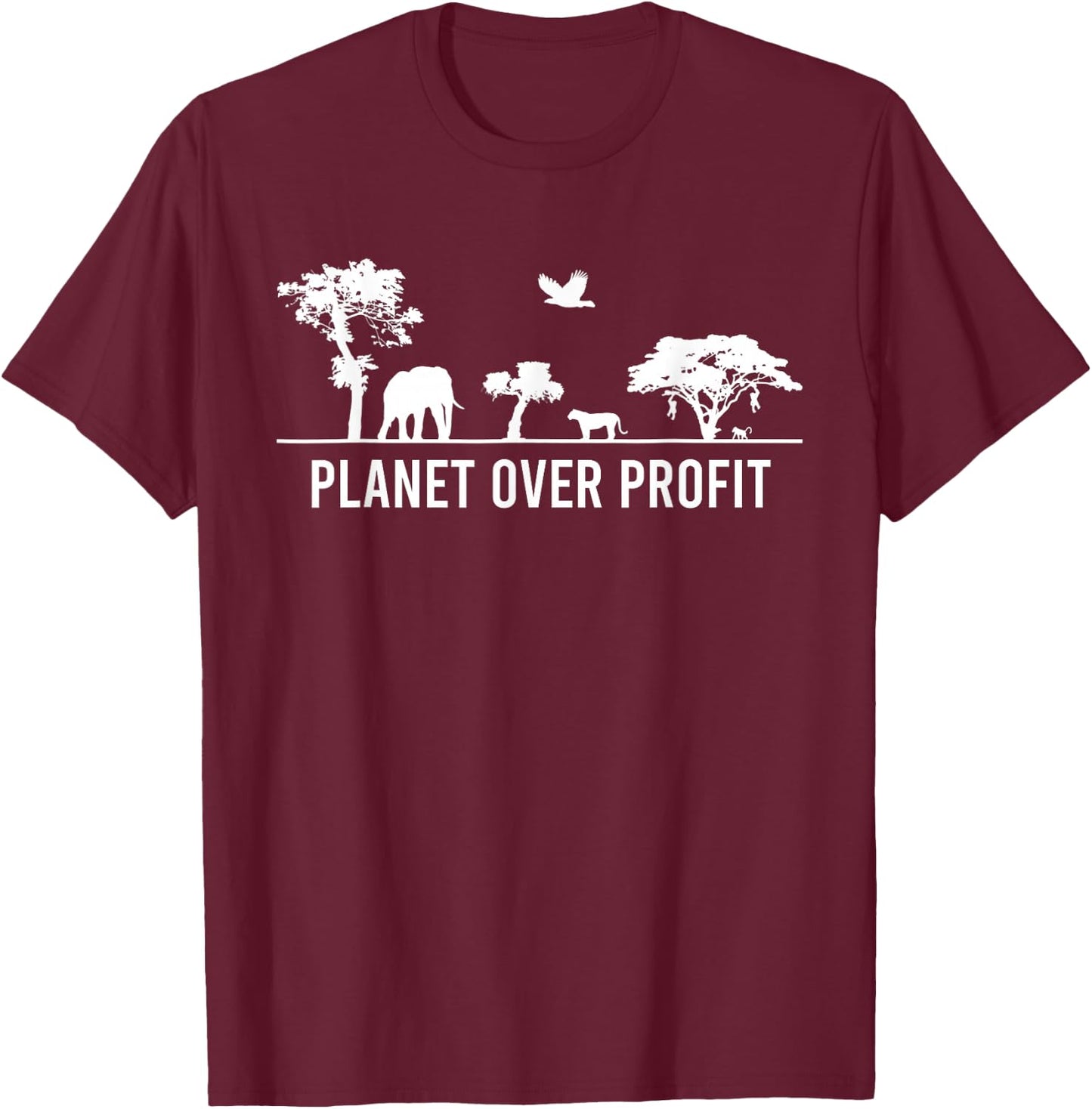 Planet Over Profit Wildlife Safari Protect Environment T-Shirt - T-Shirt | Maroon