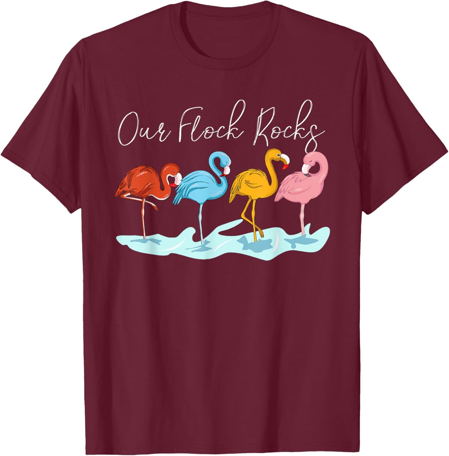 Our Flock Rocks Flamingos Lover Family Vacation Group T-Shirt - T-Shirt | Maroon