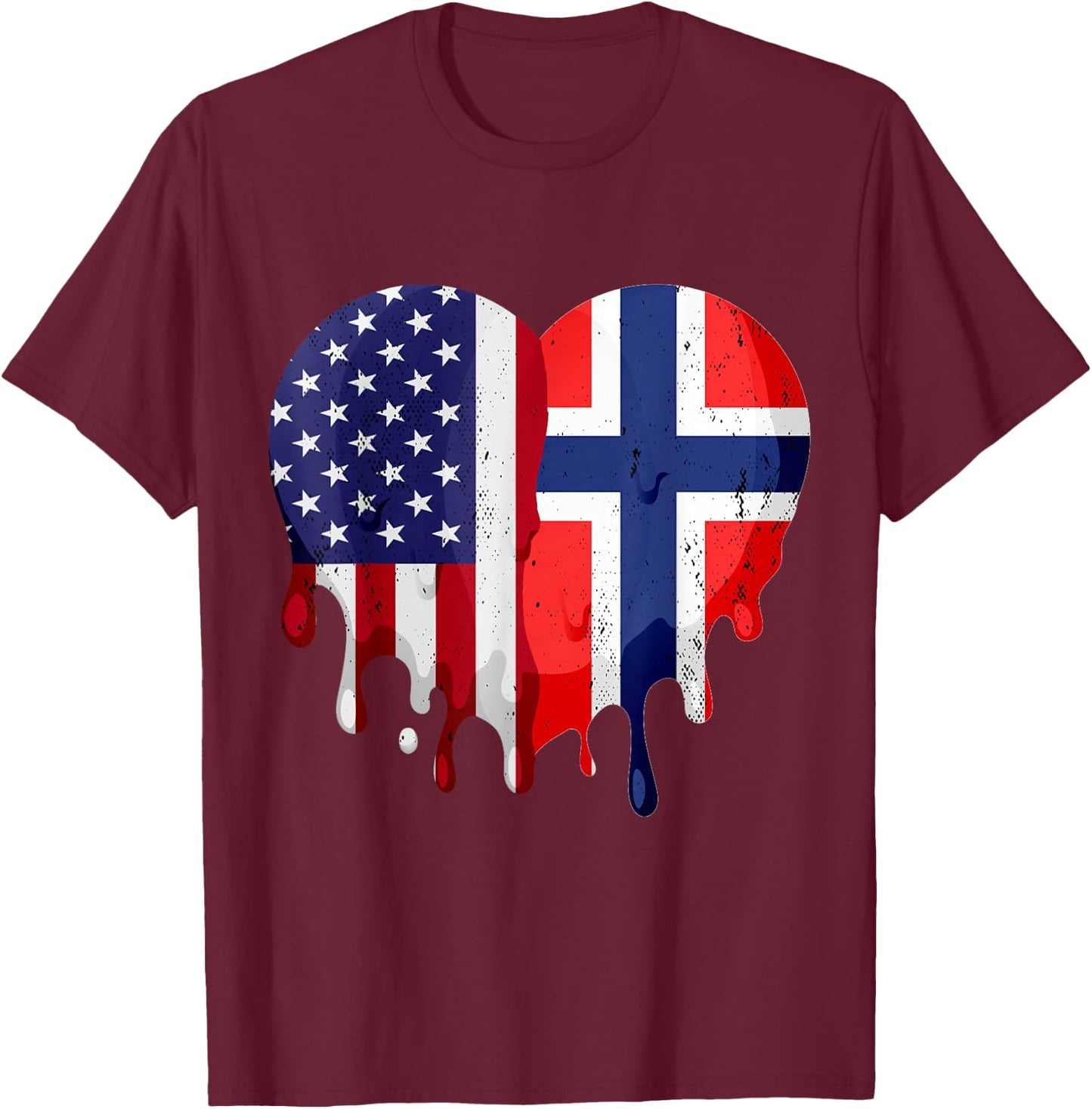 American Norwegian Heritage Month Norway Flag Heart T-Shirt - T-Shirt | Maroon