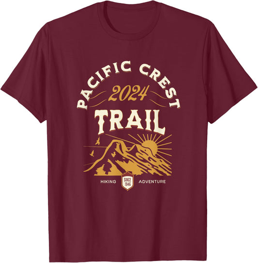 Pacific Crest Trail Apparel -Adults Black Vintage Modern Mix Small Short Sleeve Hiking Vacation T-Shirt - T-Shirt | Maroon