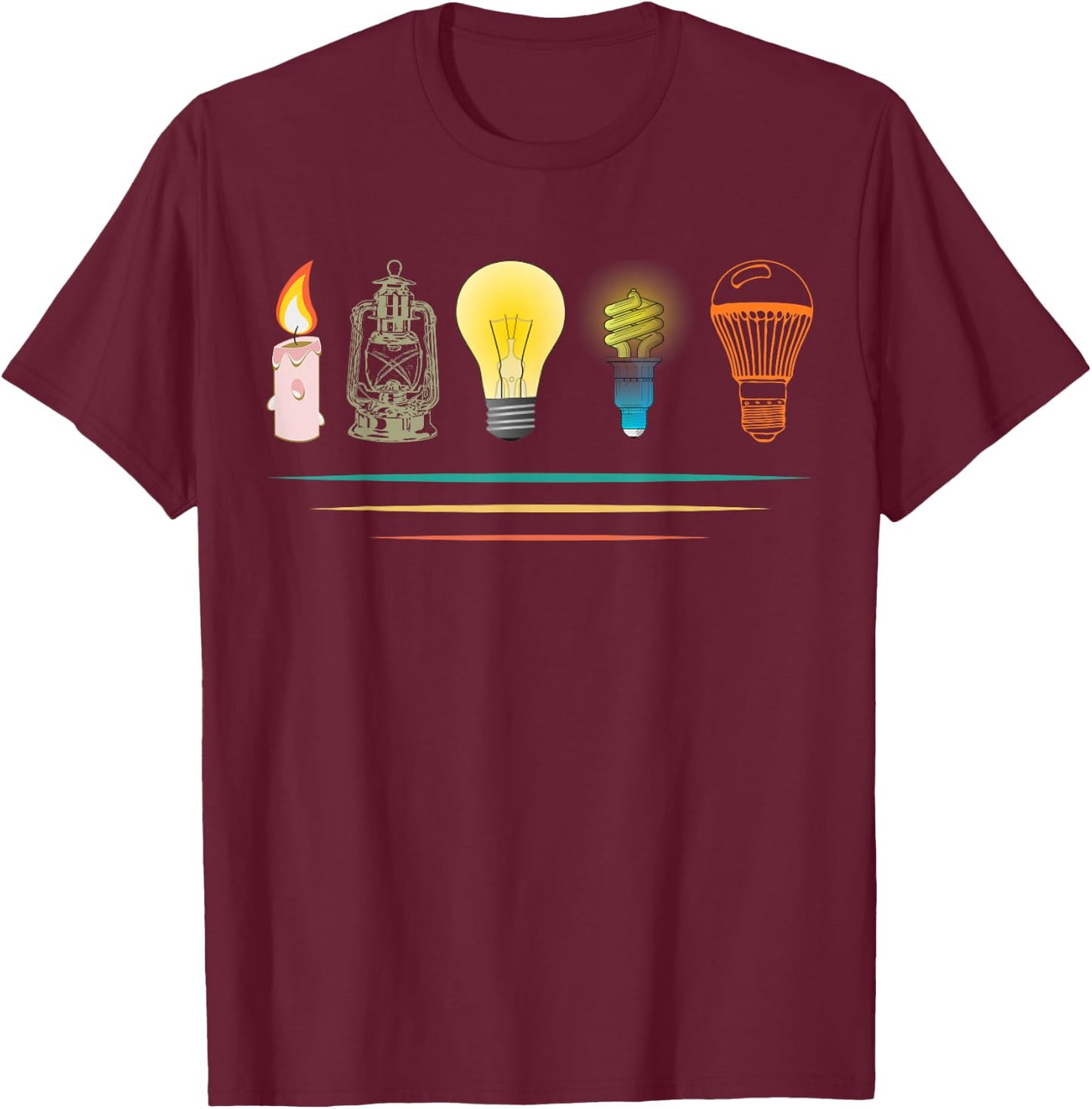 Evolution of light lighting electricity funny electrician T-Shirt - T-Shirt | Maroon