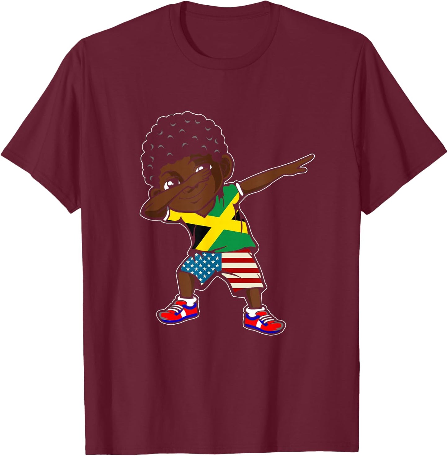 Half American Half Jamaican Boy Kid Jamaica Flag Patriotic T-Shirt - T-Shirt | Maroon