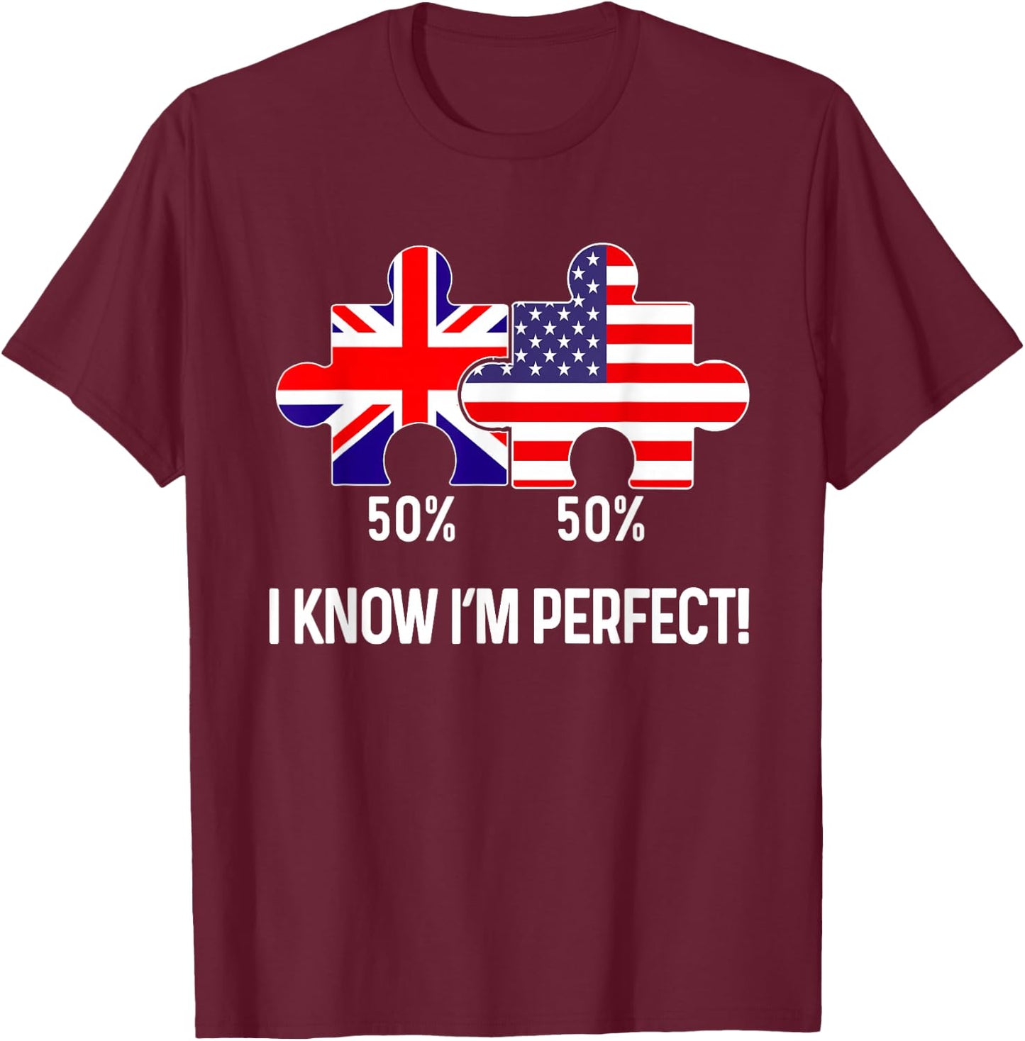 Half American Half British Flag Map Combined USA UK T-Shirt - T-Shirt | Maroon