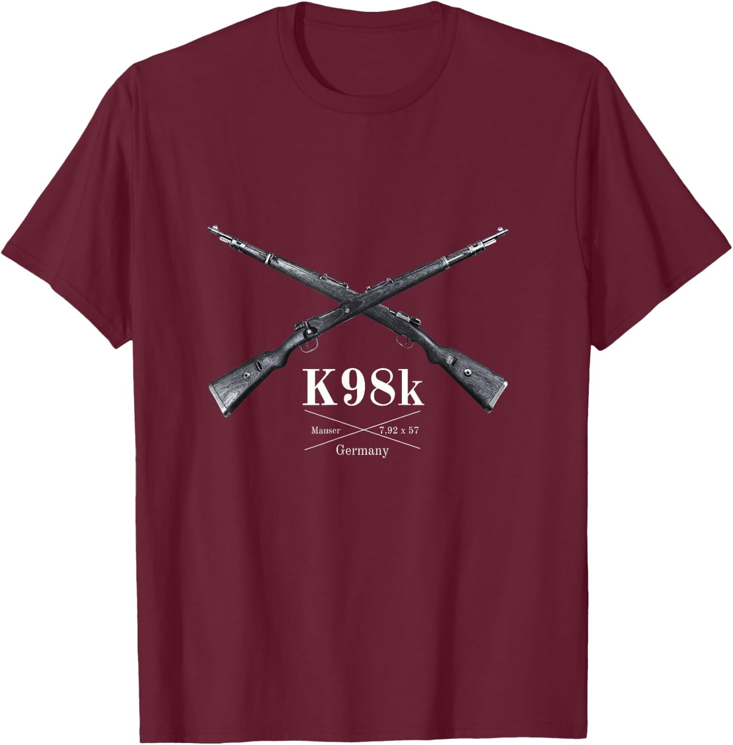 K98k German Ordnance Rifle Crossed - Mauser 7,92 x 57 T-Shirt - T-Shirt | Maroon