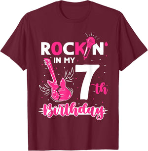 Girls Rockstar Birthday Rock Star Themed Guitar 7th Birthday T-Shirt - T-Shirt | Maroon