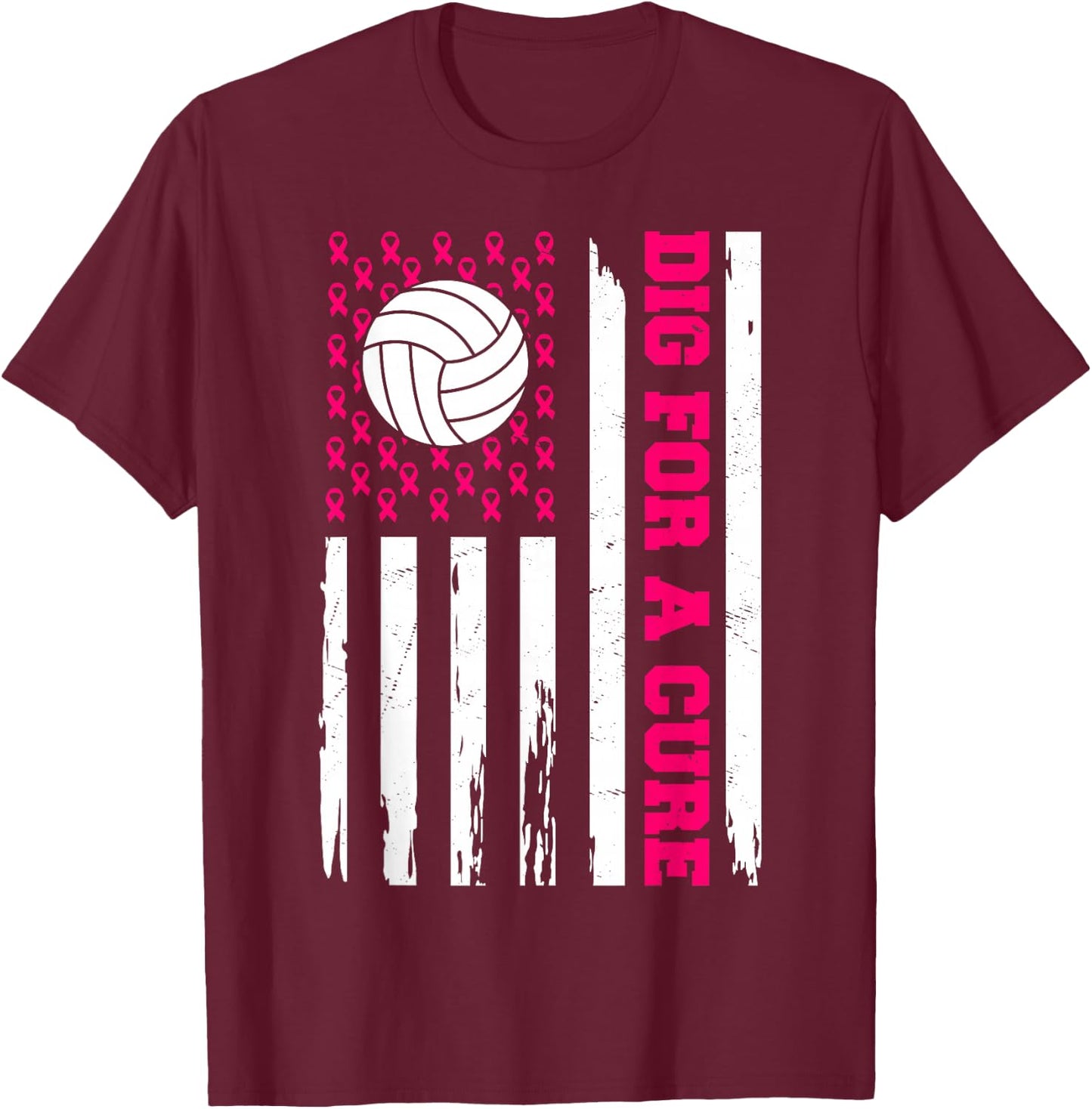Dig For A Cure Breast Cancer Awareness Volleyball Pink T-Shirt - T-Shirt | Maroon