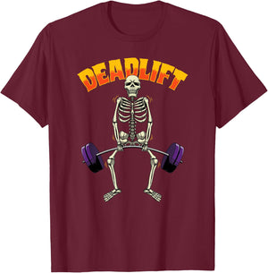 Deadlift Halloween Skeleton Weight Lifting Workout Gym Funny T-Shirt - T-Shirt | Maroon