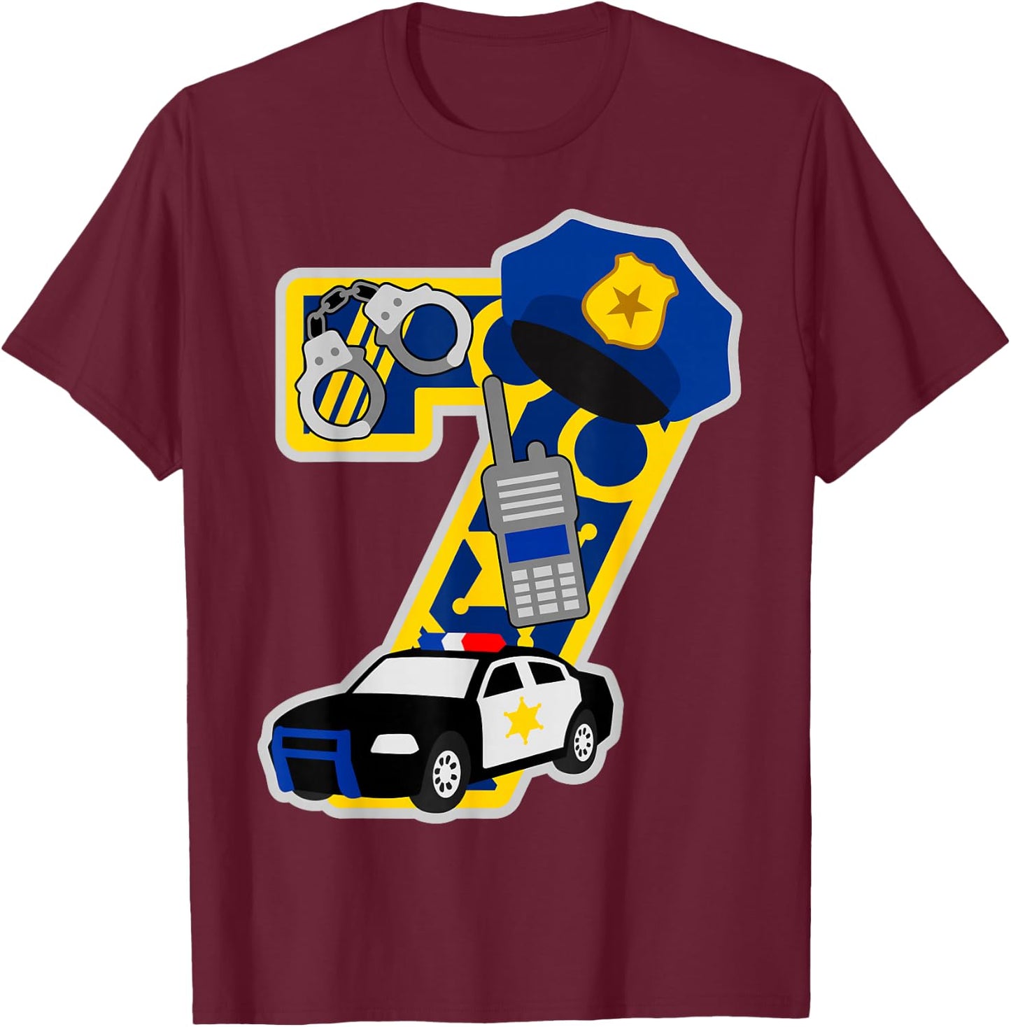 Police 7th birthday party Number 7 - 7 years birthday T-Shirt - T-Shirt | Maroon