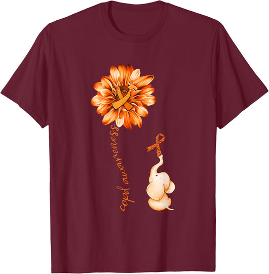 Elephant Sunflower Orange Ribbon COPD Awareness T-Shirt - T-Shirt | Maroon