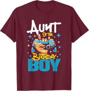 Aunt Of The Birthday Boy - Auntie Video Game Gamer Nephew T-Shirt - T-Shirt | Maroon