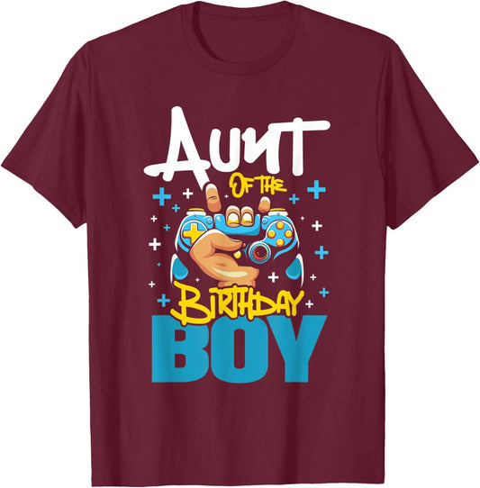 Aunt Of The Birthday Boy - Auntie Video Game Gamer Nephew T-Shirt - T-Shirt | Maroon