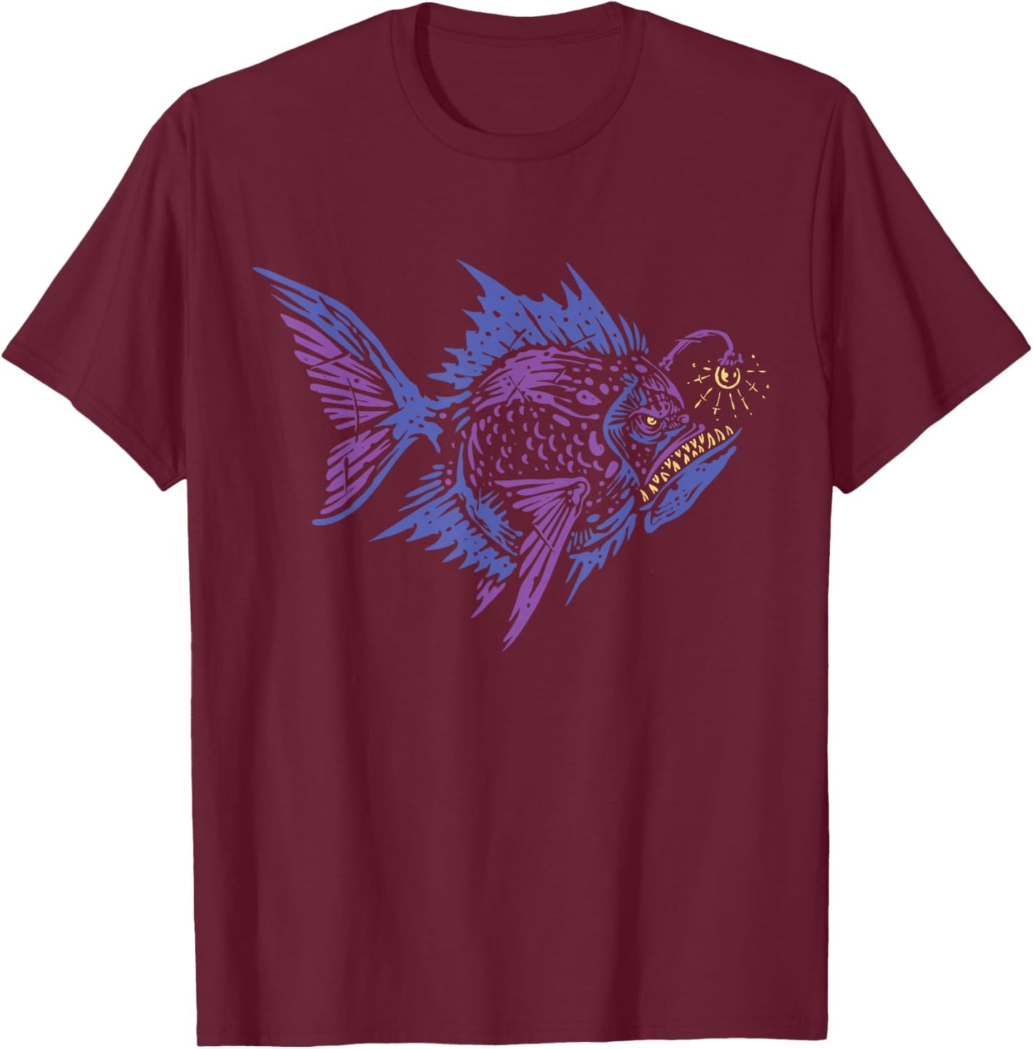 Anglerfish Deep Sea Creatures Sea Monster Angler Fish T-Shirt - T-Shirt | Maroon