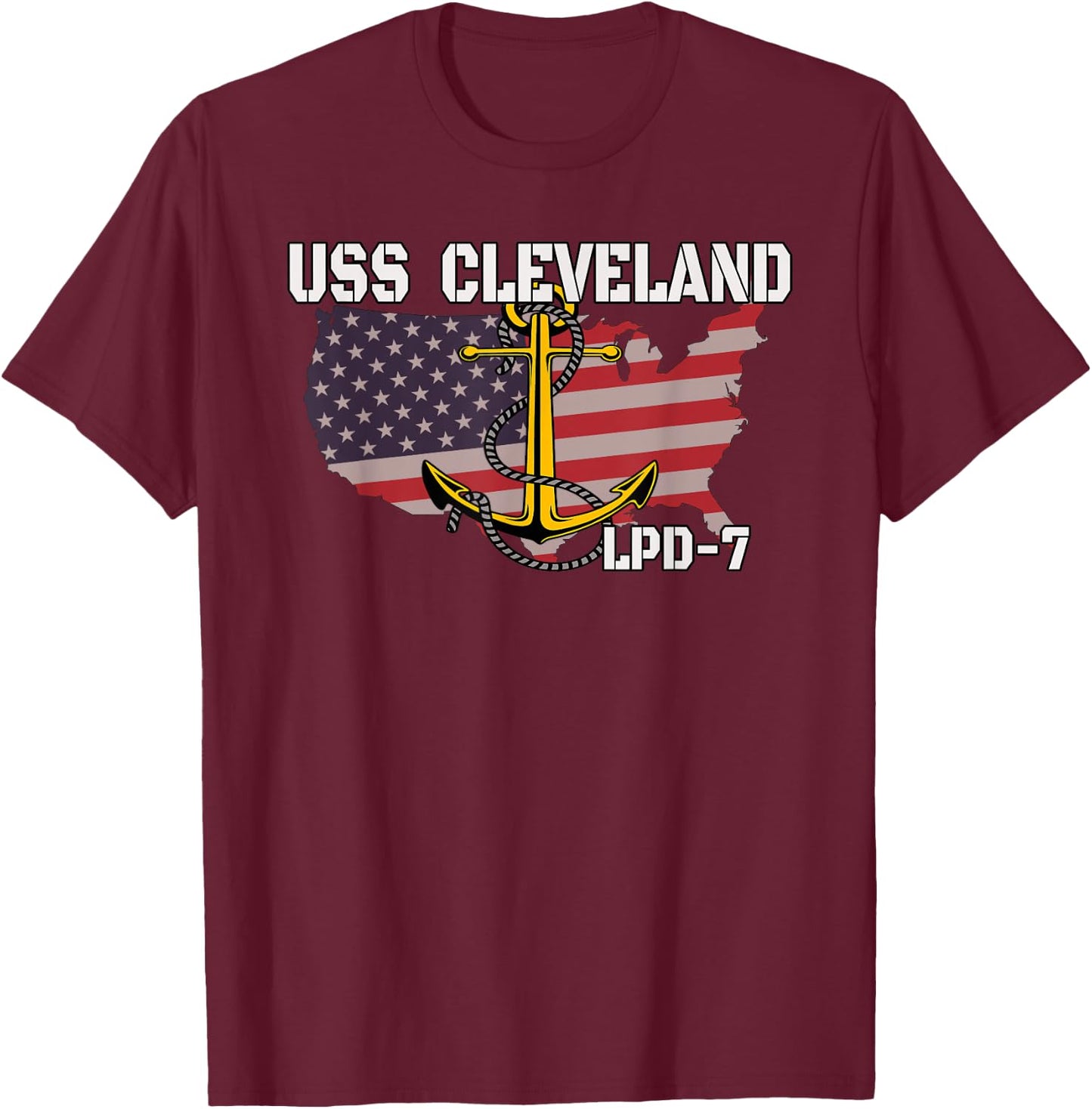 USS Cleveland LPD-7 Landing Platform Dock Veteran Day Father T-Shirt - T-Shirt | Maroon