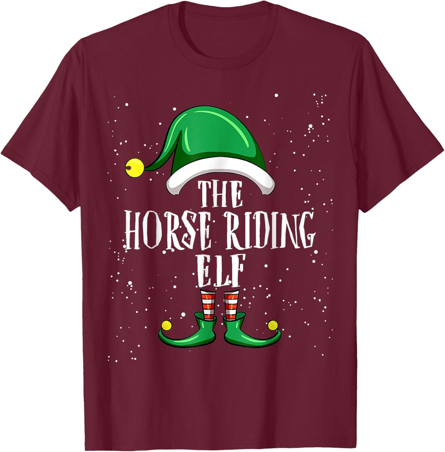 Horse Riding Elf Group Matching Family Christmas Funny T-Shirt - T-Shirt | Maroon