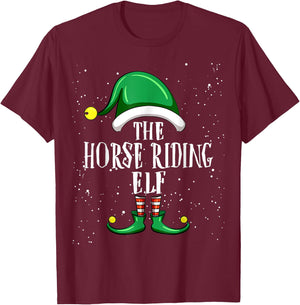 Horse Riding Elf Group Matching Family Christmas Funny T-Shirt - T-Shirt | Maroon