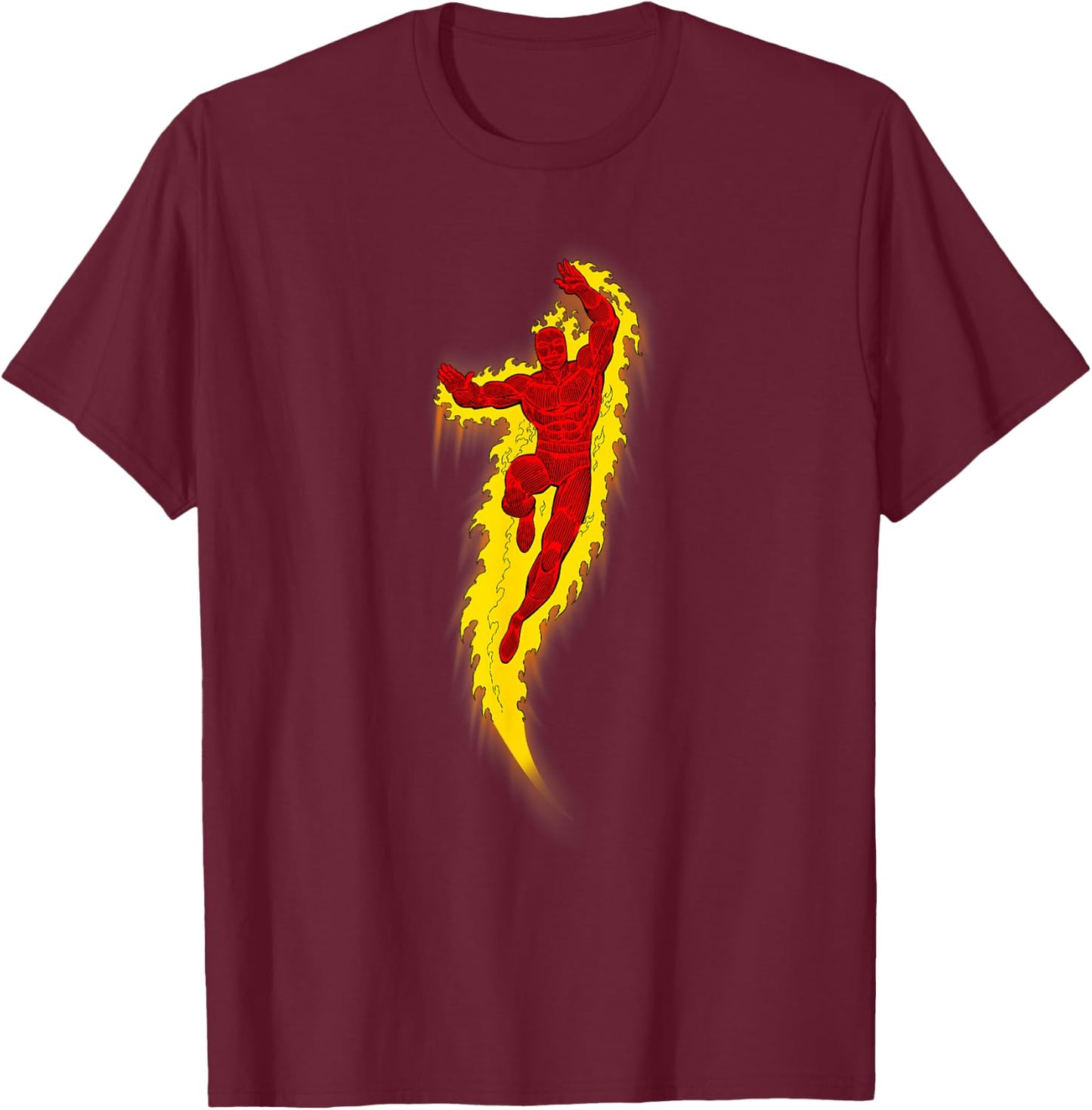 Marvel Fantastic Four The Human Torch Retro Looks Poster T-Shirt - T-Shirt | Maroon