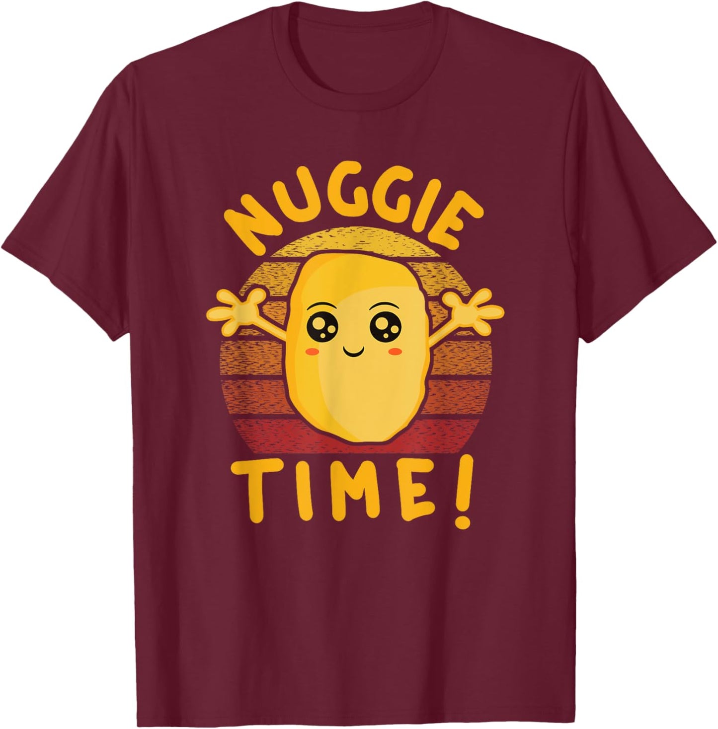Nuggie Time! Happy Kawaii Chicken Nugget With Open Arms T-Shirt - T-Shirt | Maroon