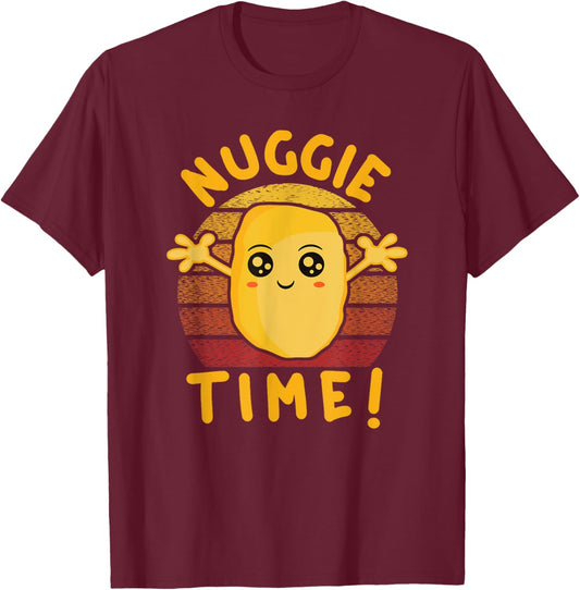 Nuggie Time! Happy Kawaii Chicken Nugget With Open Arms T-Shirt - T-Shirt | Maroon