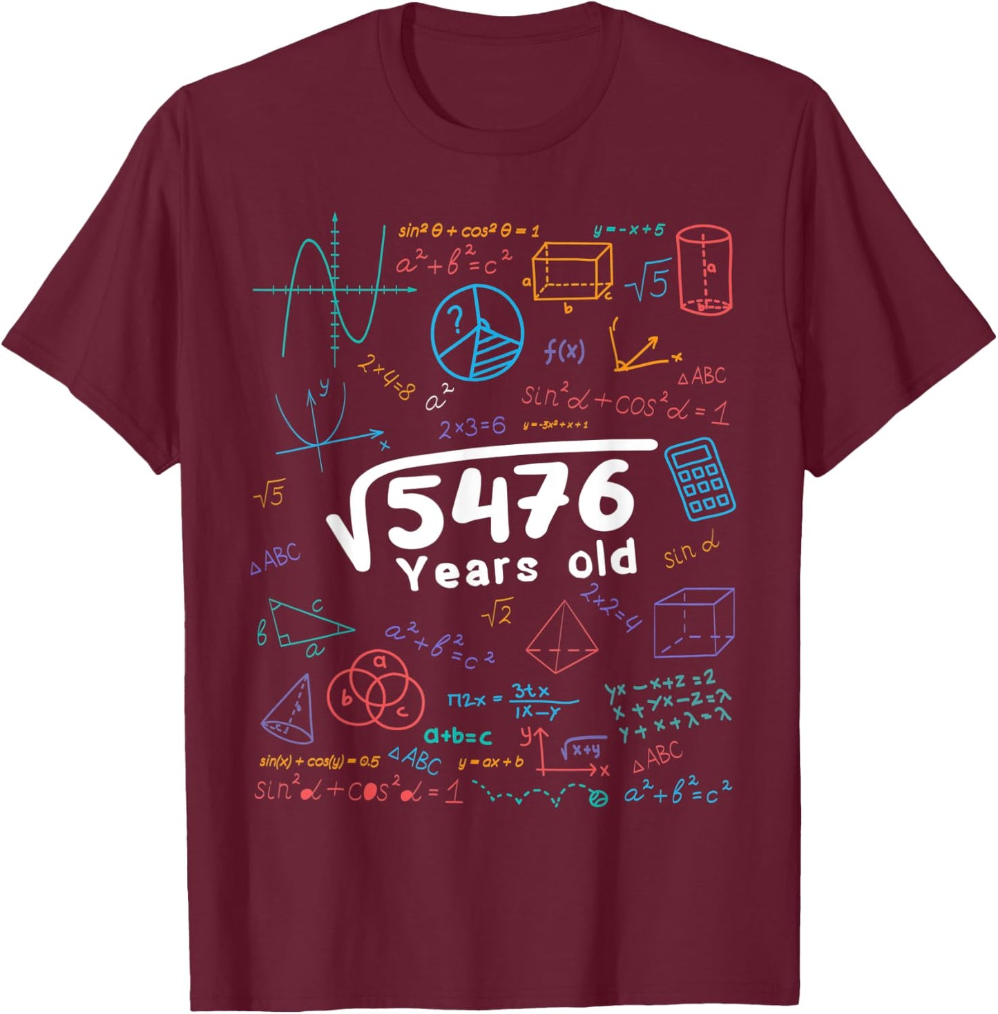 74 Year Old Men Women 74th Birthday Gift Square Root Of 5476 T-Shirt - T-Shirt | Maroon