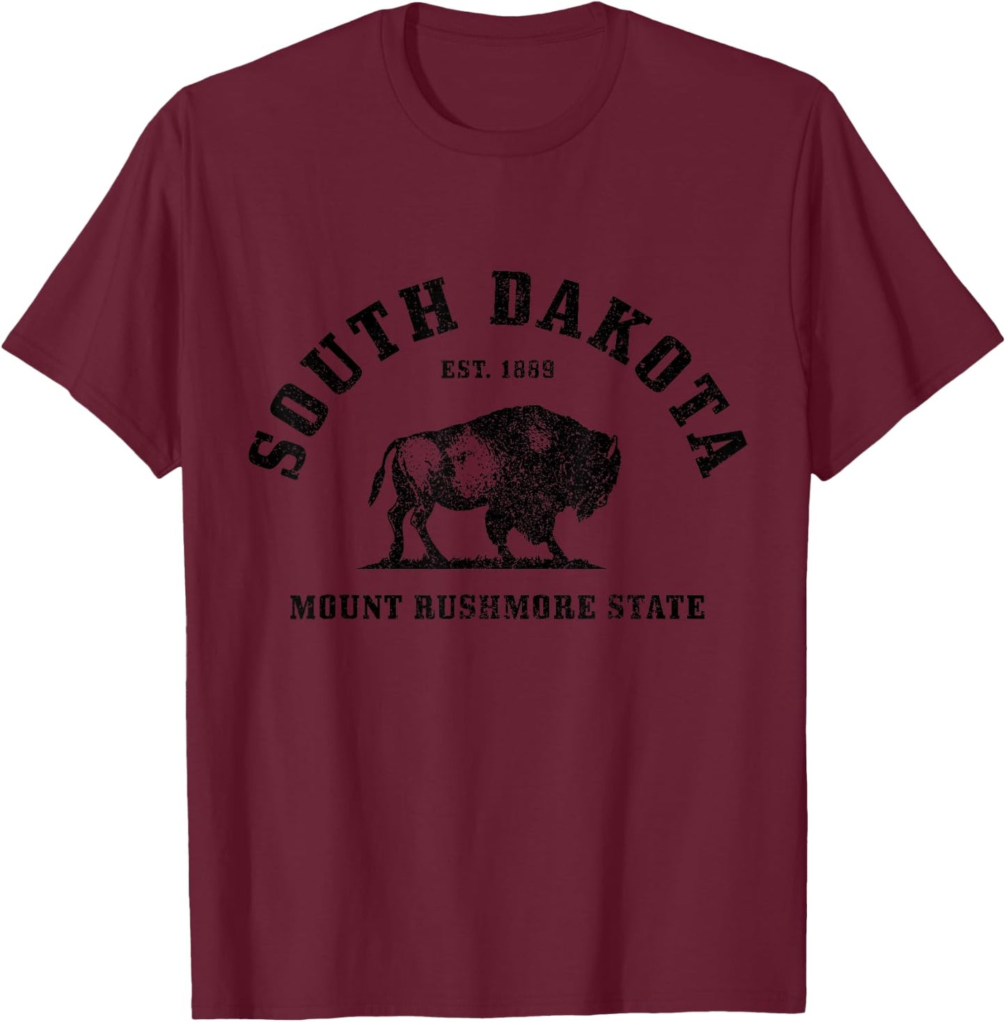 South Dakota East 1889 Mount Rushmore State Bison Vintage T-Shirt - T-Shirt | Maroon