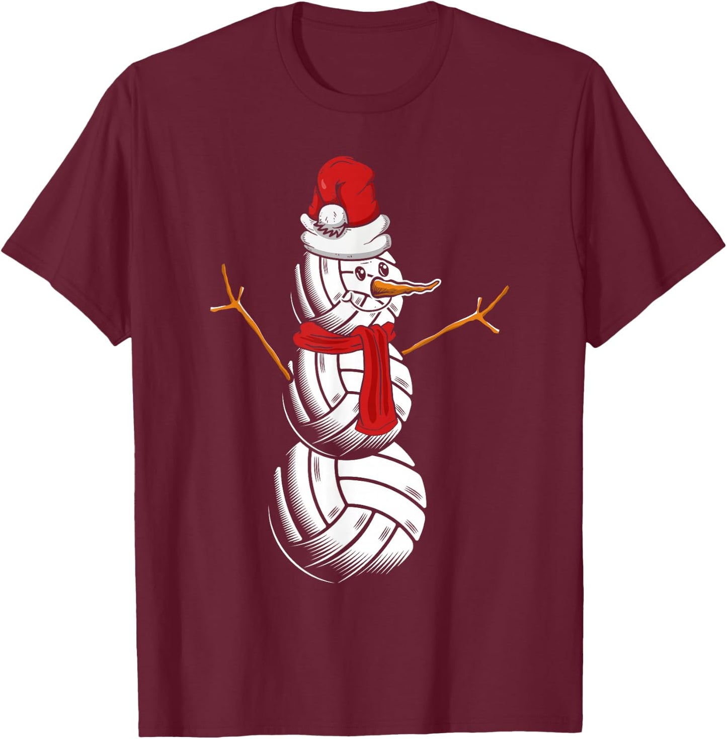 Volleyball Player Snowman Merry Xmas Christmas Day T-Shirt - T-Shirt | Maroon