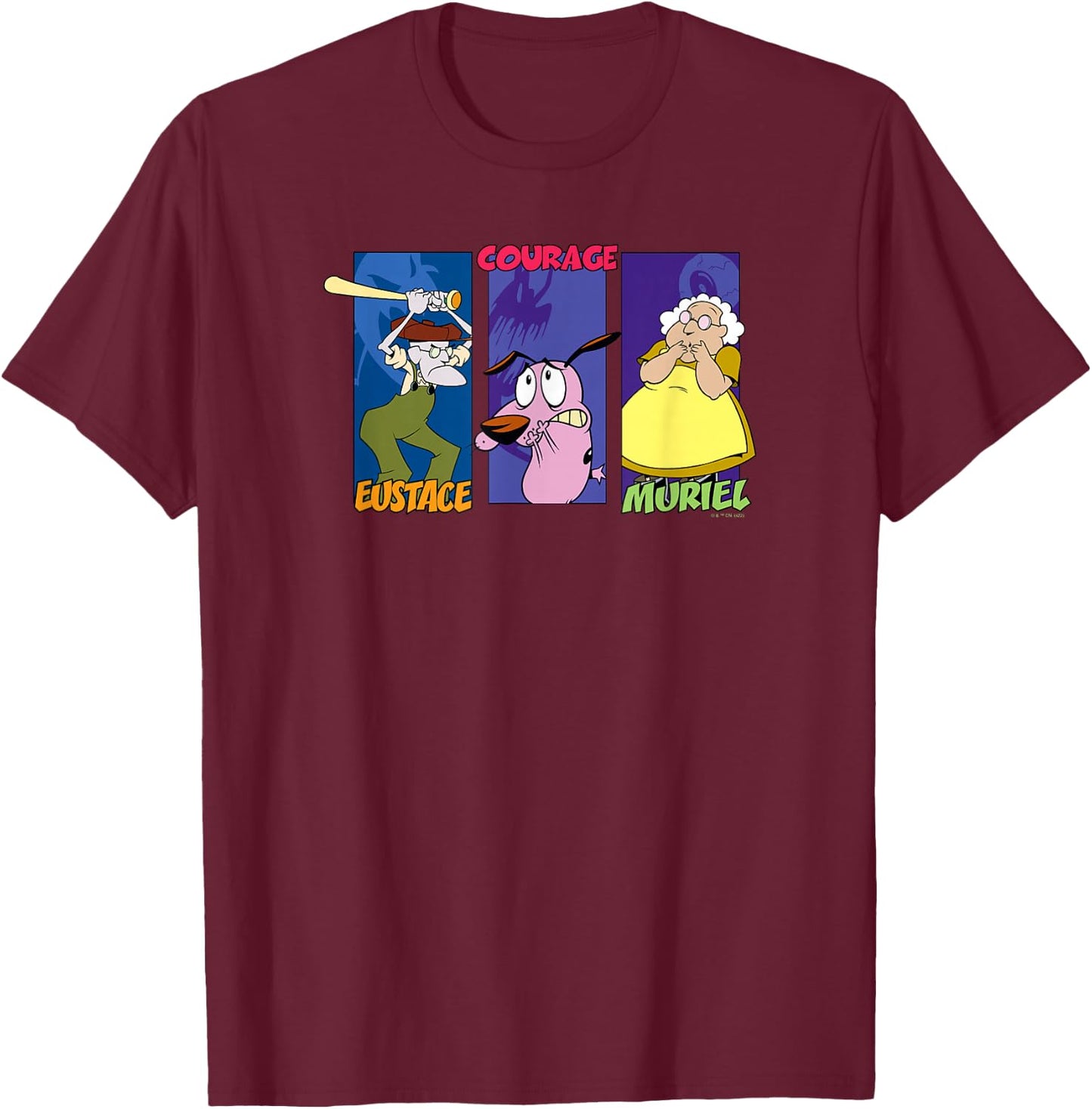 Courage The Cowardly Dog Group Panels T-Shirt - T-Shirt | Maroon