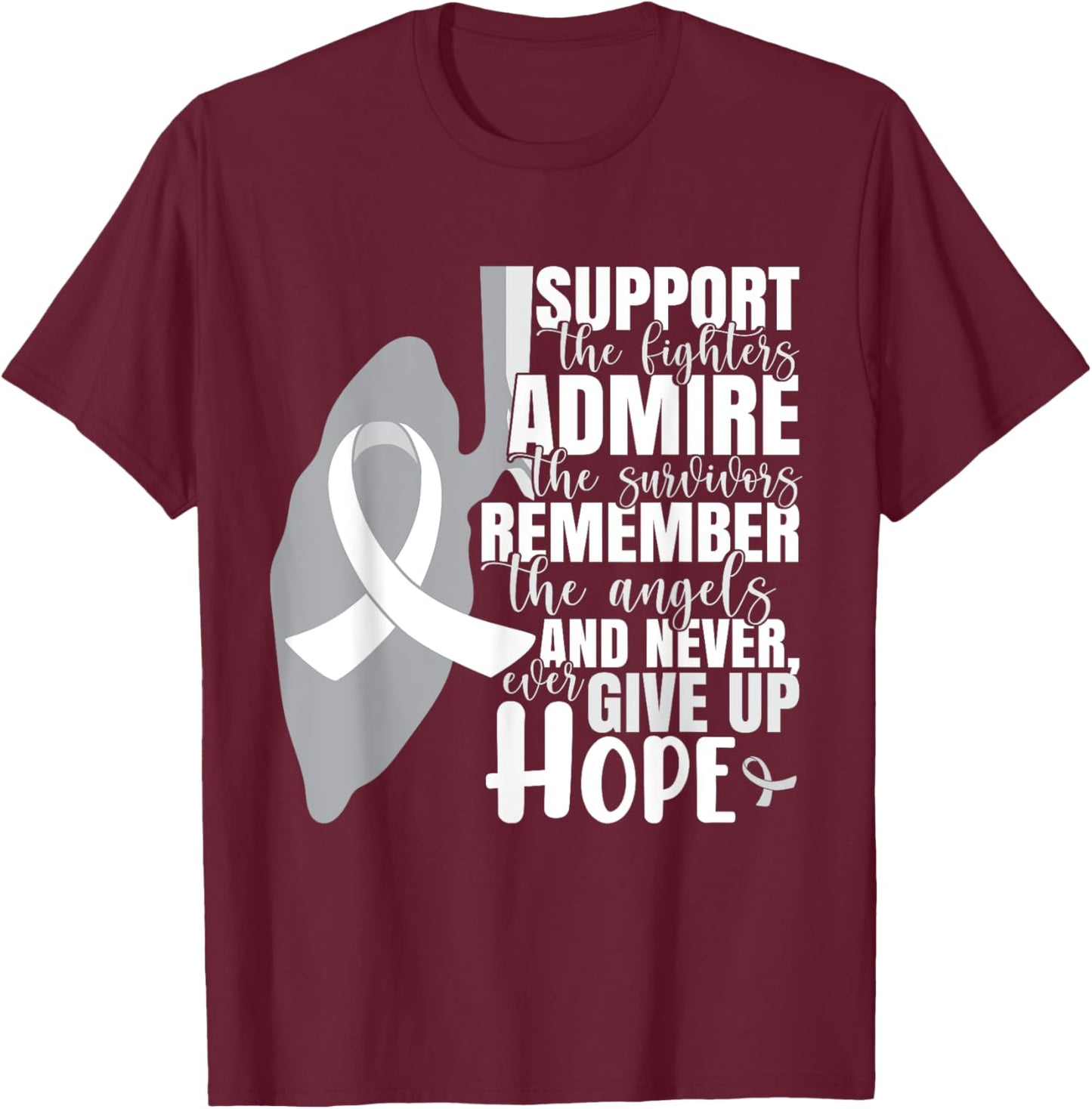 White Ribbon Lung Cancer Warrior T-Shirt - T-Shirt | Maroon
