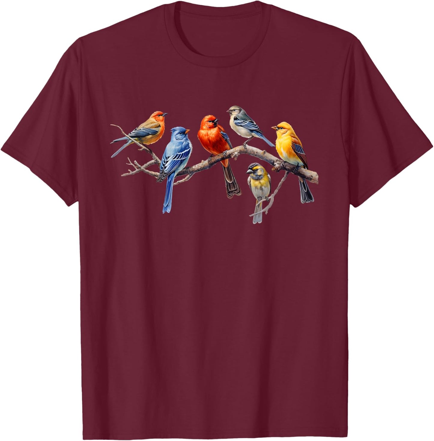 Backyard Bird Watching Watcher Birds on a Branch Birder T-Shirt - T-Shirt | Maroon