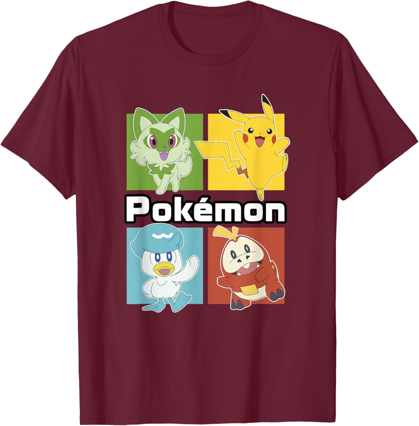 Pokémon Group Shot Starters Boxed Up Portrait T-Shirt - T-Shirt | Maroon