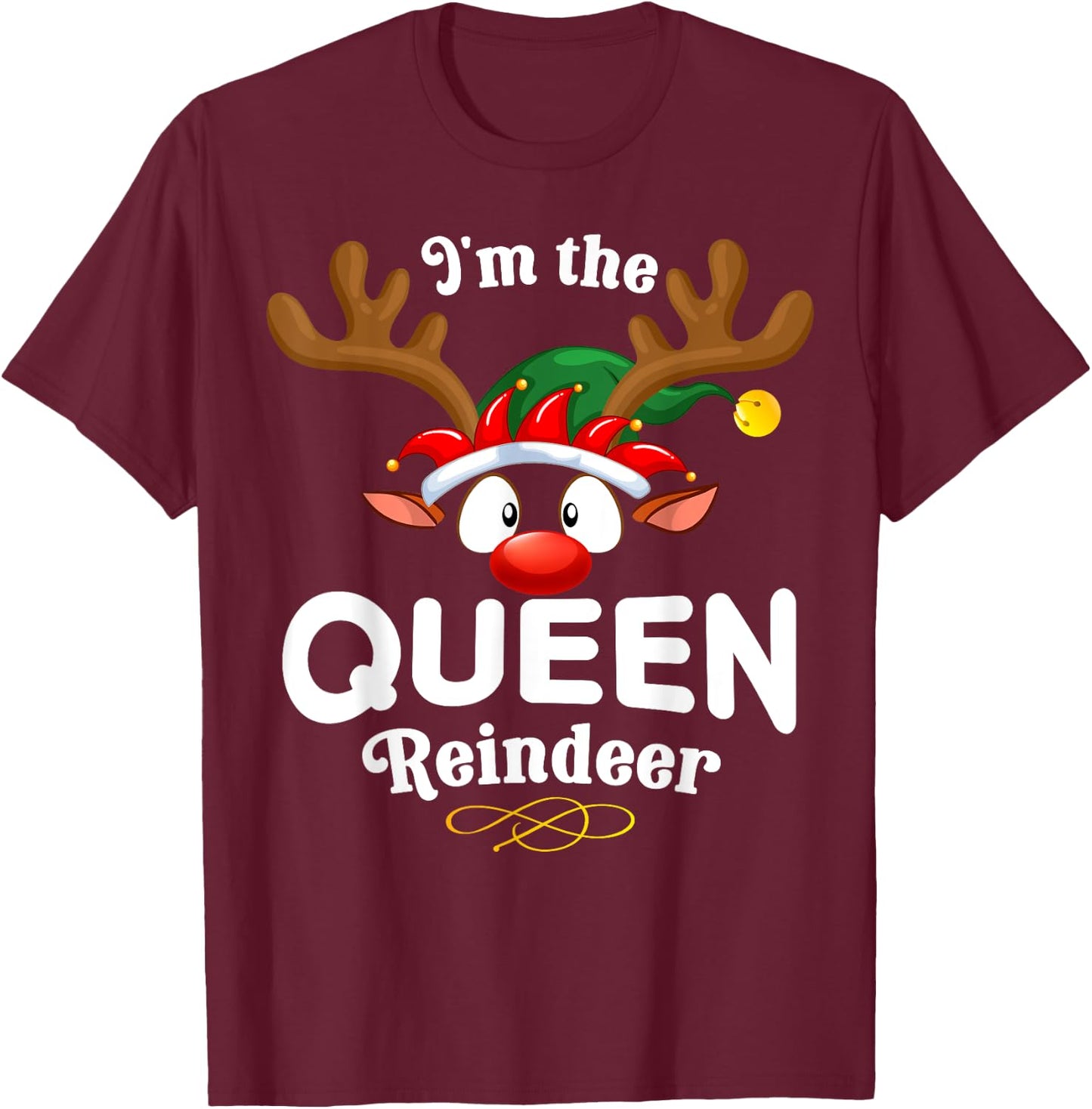 Christmas PJS Queen XMas Reindeer Matching T-Shirt - T-Shirt | Maroon