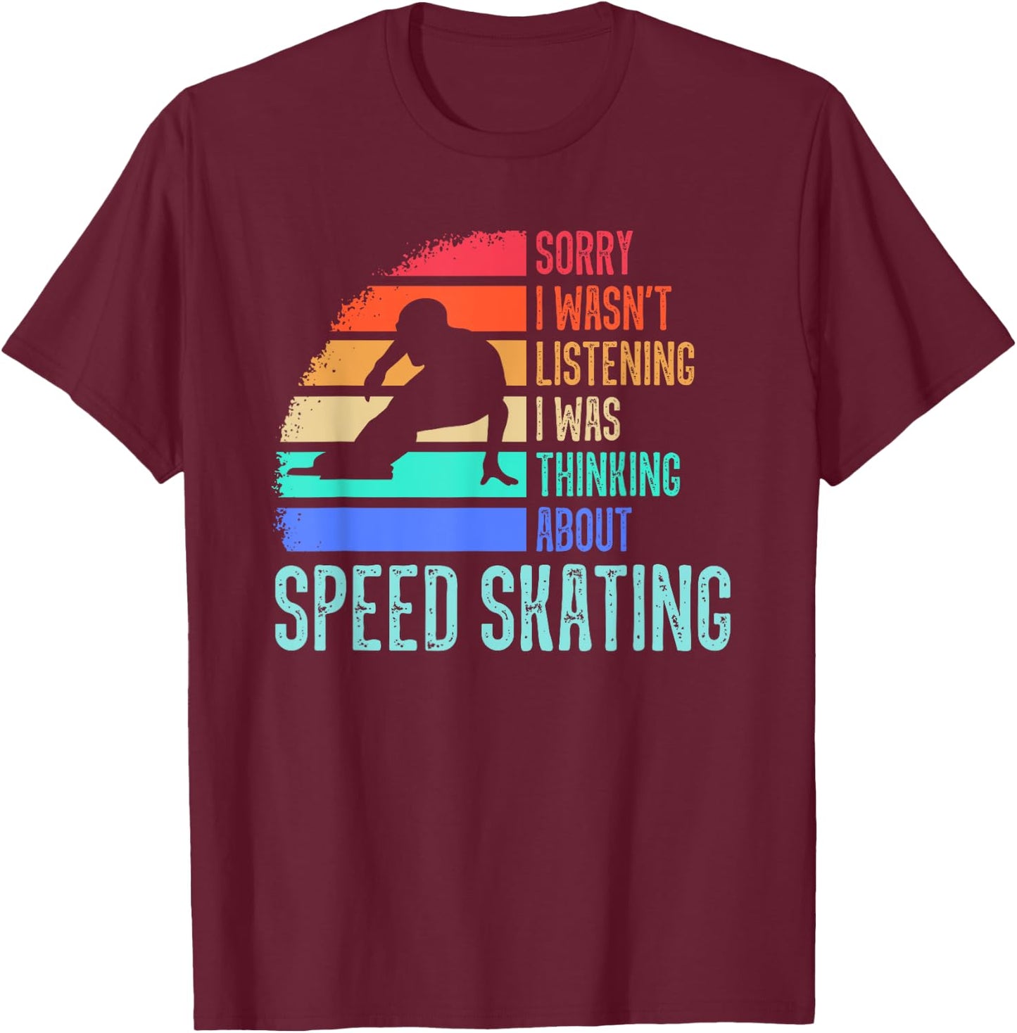Speed Skating Retro Vintage Ice Skater Long Track Racing T-Shirt - T-Shirt | Maroon